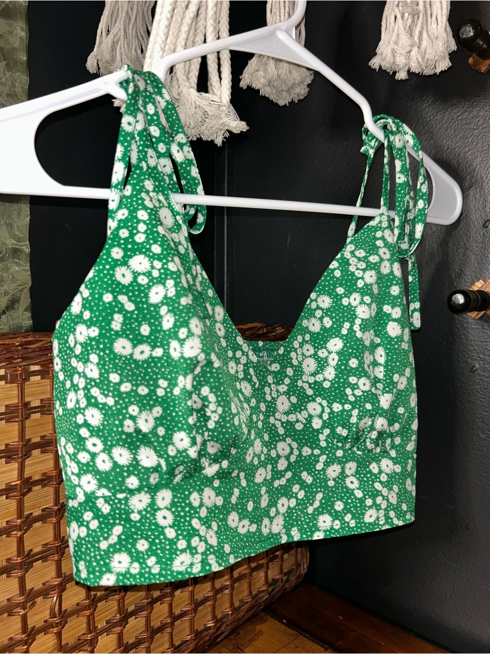 SHEIN Green Floral Tie-Strap Crop Camisole